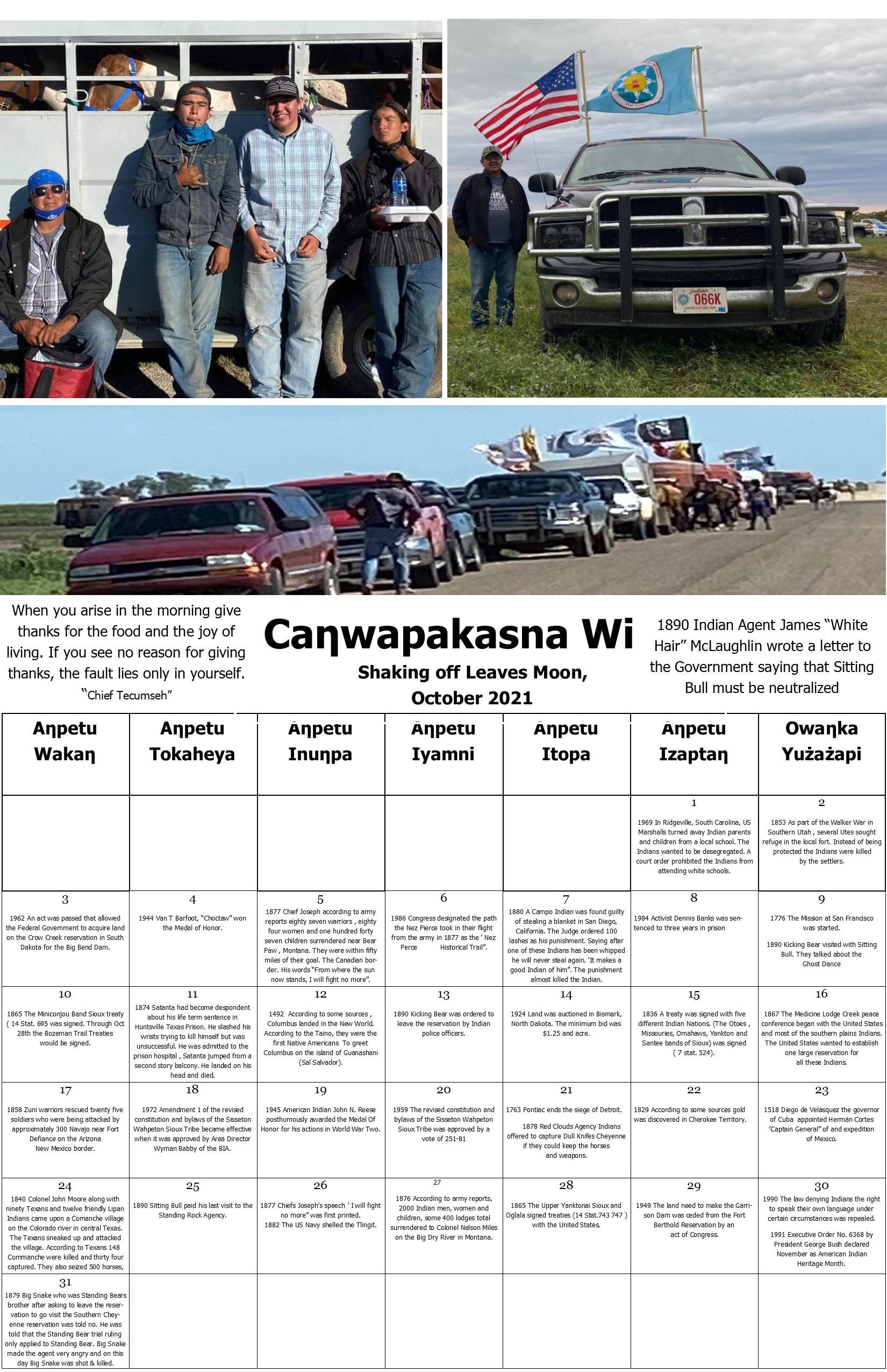 Oct 2021 Dakota Calendar