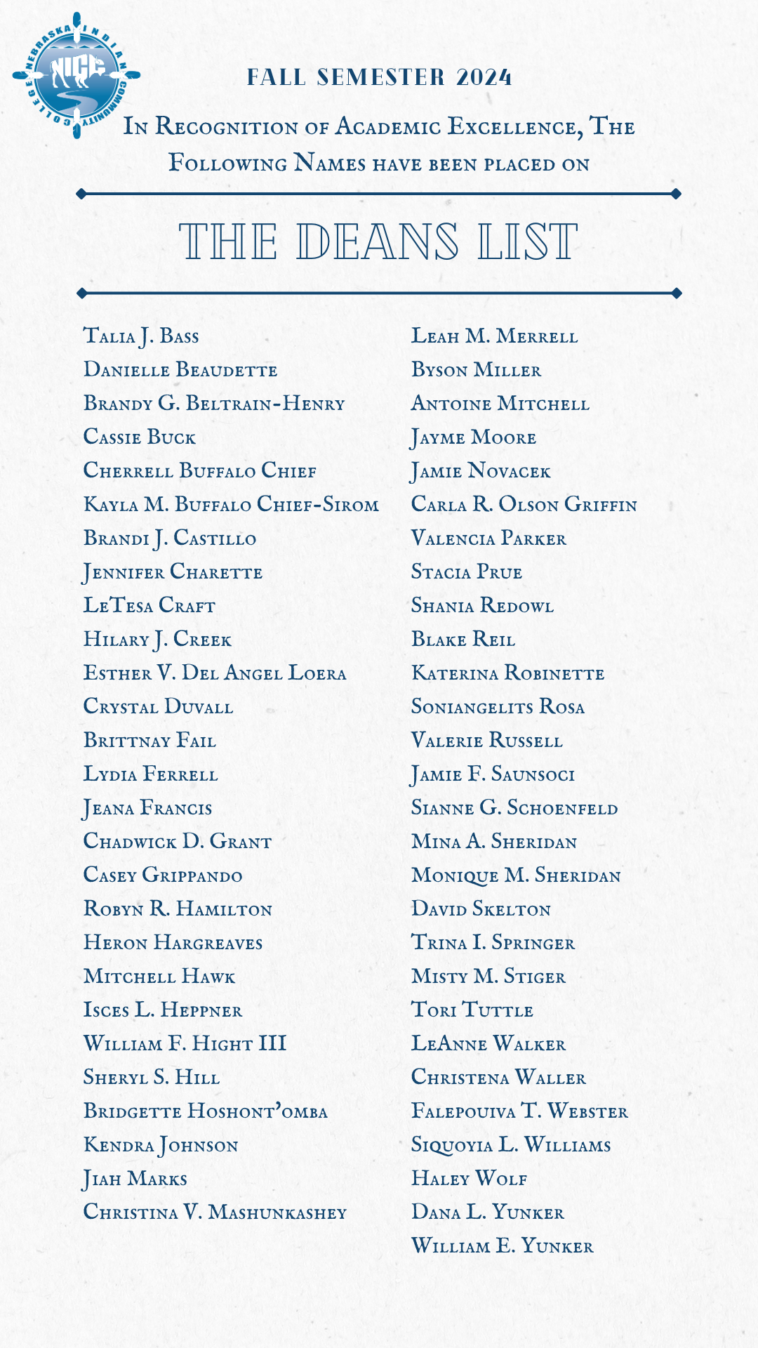 Fall 2024 Deans List
